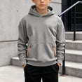 thumbnail image 2 of Ulanda Boys Sweatshirts Long Sleeve Fleece Hoodie Thick Fashion Plain Hooded Pullover For Teens Fall Kids Clothes (Light Gray, 10-11 Years), 2 of 4