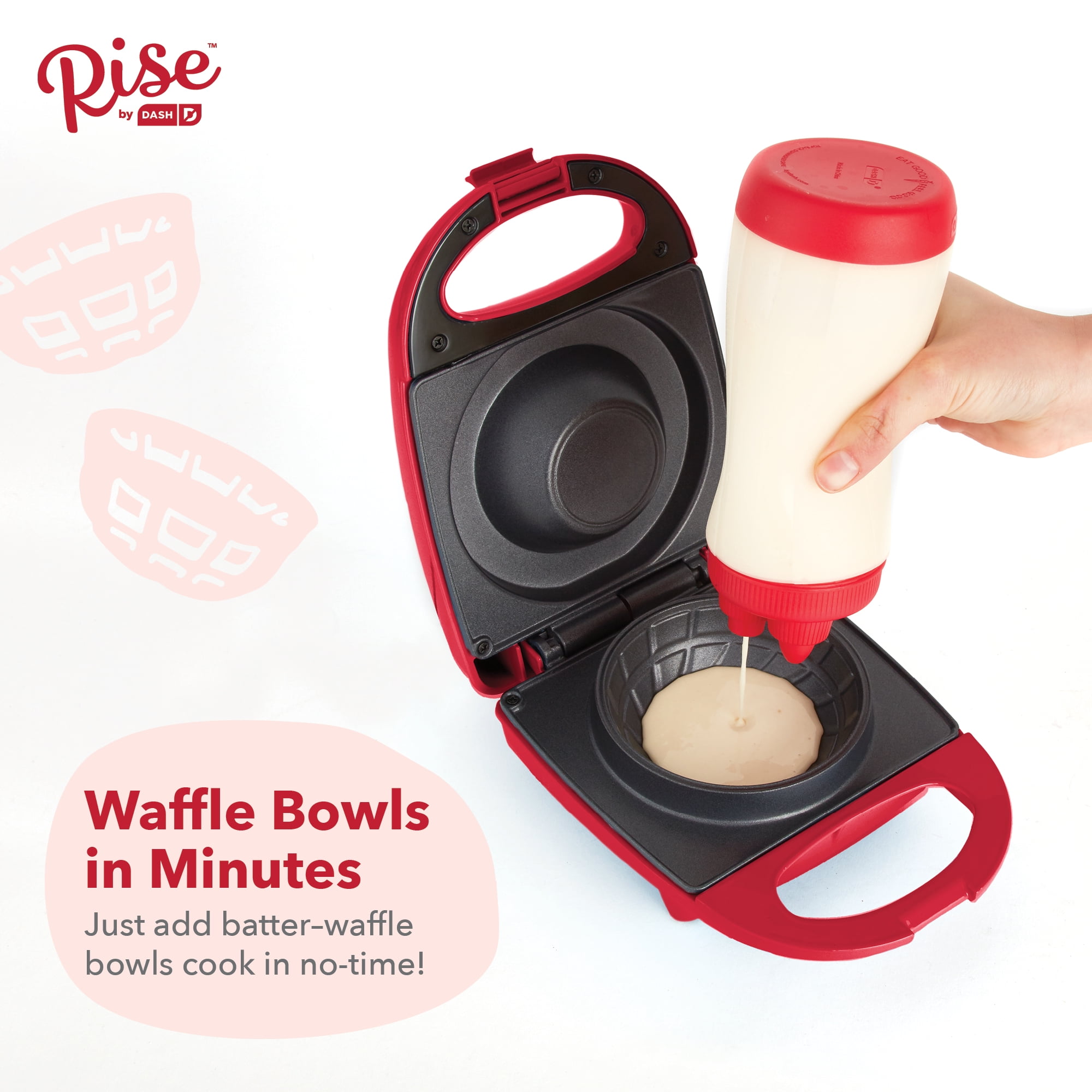 Rise By Dash Mini Waffle Bowl Maker for Ice Cream, Other Sweet Desserts, &  Breakfast Burrito or Tortilla Bowls, Non-stick Surfaces, 4.4 inches - Red 