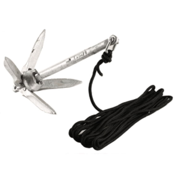 10" Matte Black Kayak Grapnel Anchor Kit