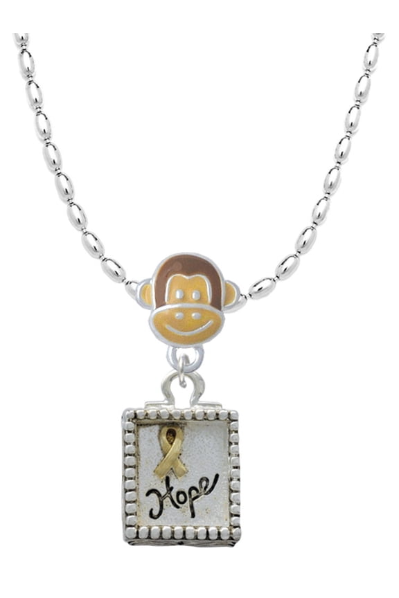 Two-tone Shadow Box ''Hope'' with Ribbon Mia Monkey Charm Necklace