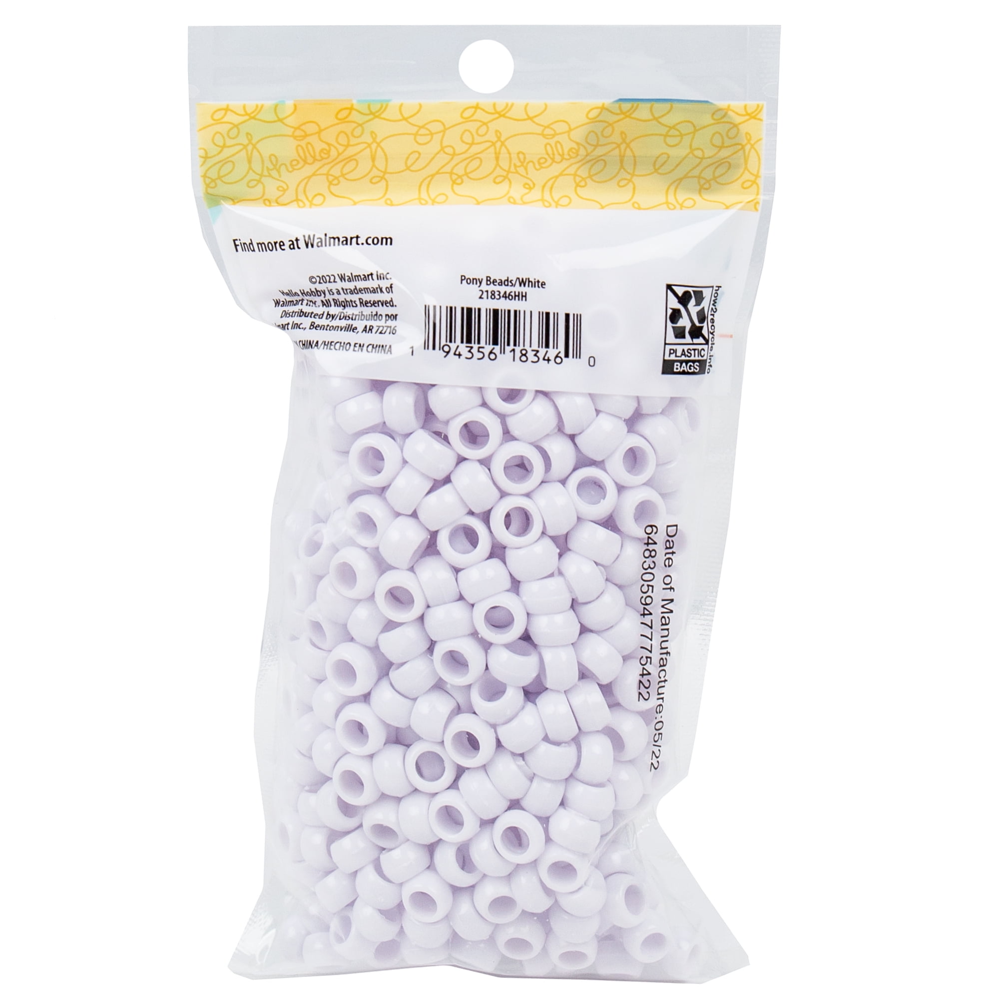 Hello Hobby Pony Plastic Beads, White, 500-Pack