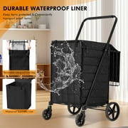 Naipo Folding Shopping Cart with Wheels and Double Basket Folding Utility Shopping Cart with Waterproof Removable Lining Portable Lightweight Trolley 180 LBS Capacity for Grocery Laundry