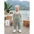 thumbnail image 4 of Cjfdfy Newborn Girl Boy Bear Romper Overall Infant 3pcs Outfit Set Long Sleeve Striped Romper Bear Embroidery Overall Suspender Pants Hat Sets Cute Bear Fall Winter Outfits Bodysuit 0-18 Months, 4 of 9