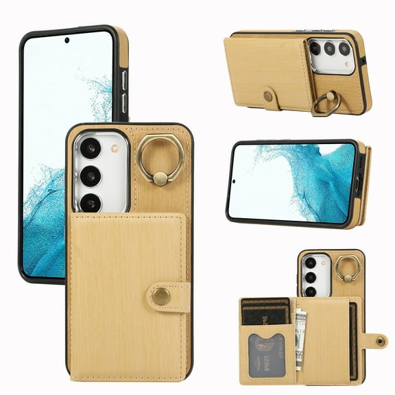 ELEHOLD Wallet Case for Samsung Galaxy A34 5G Back Card Holders Premium Leather Cover with Metal Ring Holder Stand Magnetic Clasp Shockproof Wallet Case for Samsung Galaxy A34 5G,yellow