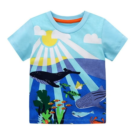 

Toddler T-shirts Boys Children s Shortsleeve Tees Fashion Cartoon Ocean Zones Printing Baby Cotton T-shirts 12M-8T