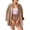 Khaki, variant on KIHOUT Clearance Women's Summer Two Piece Neck Long Sleeve Shirt High Waist Drawstring Large Shorts Casual Set