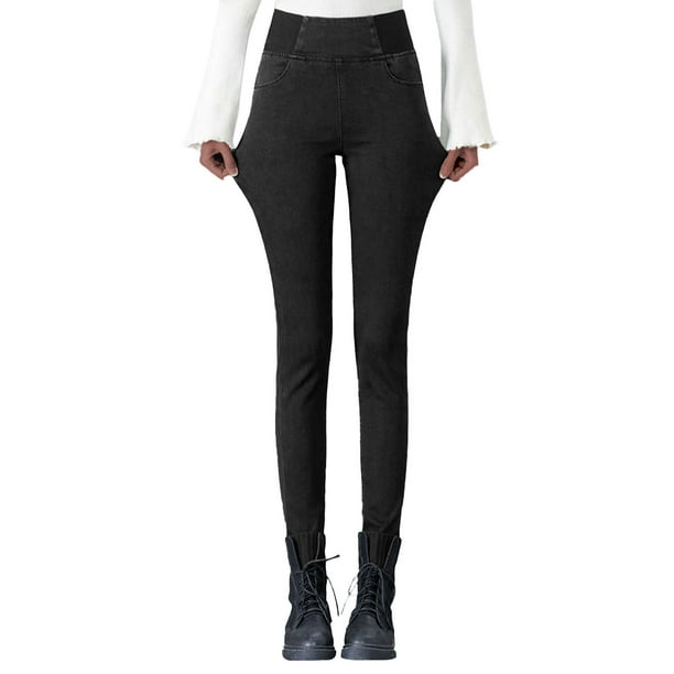 nsendm Female Pants Adult Jean Pants for Women Womens High Waist Jeans Black Slim Fit Elastic Waist Ladies Jeans Pants Stretch Denim Knit Black 32