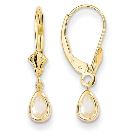 - 14k Yellow Gold Pear White Zircon April Birthstone Earrings 23.5mm x 4.5mm
