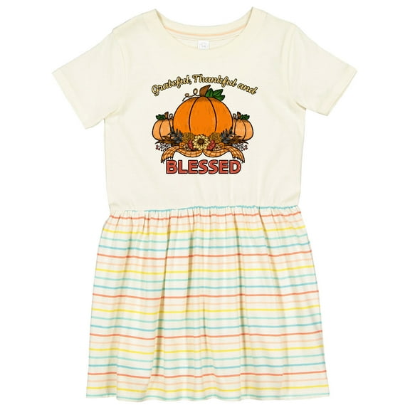 Inktastic Thankful Grateful and Blessed Pumpkins and Sunflower Girls Toddler Dress