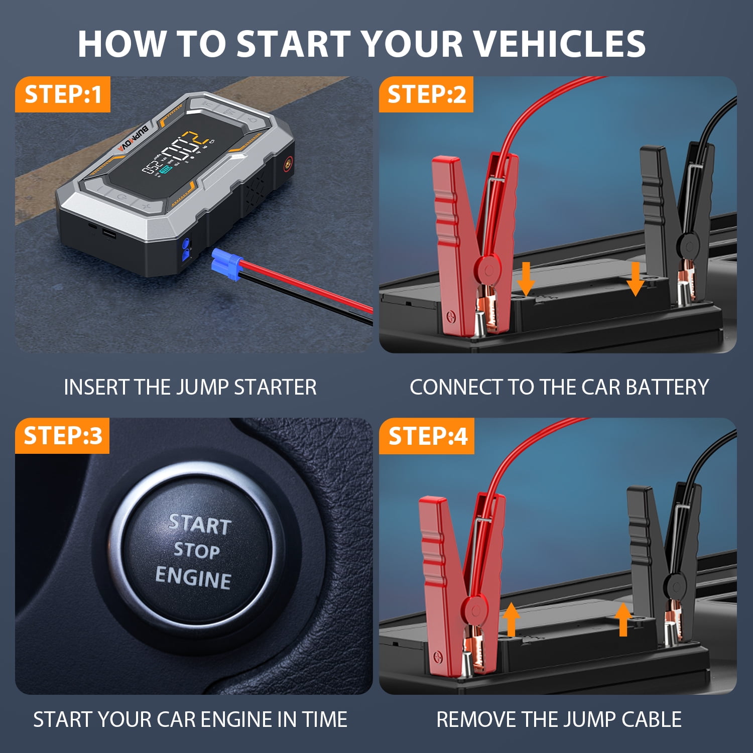 BUPMOVA 12-in-1 Jump Starter with Air Compressor, 15000A, 150 PSI, Portable Car Battery Jump Box, Jump pack Power Bank (All Gas/10.0 L Diesel) with Jumper Cables, LED Light & LCD Display, Force Start