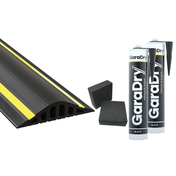 1 ½" High Garage Door Flood Barrier Threshold Kit (8'3") | Flexible PVC | Complete Kit Includes 2 Adhesives | GaraDry