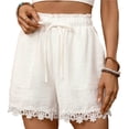 thumbnail image 2 of Ounisa Women's Solid Elastic Drawstring Pocket Decorative Patchwork Shorts Soft Breathable Lightweight Shorts, 2 of 8