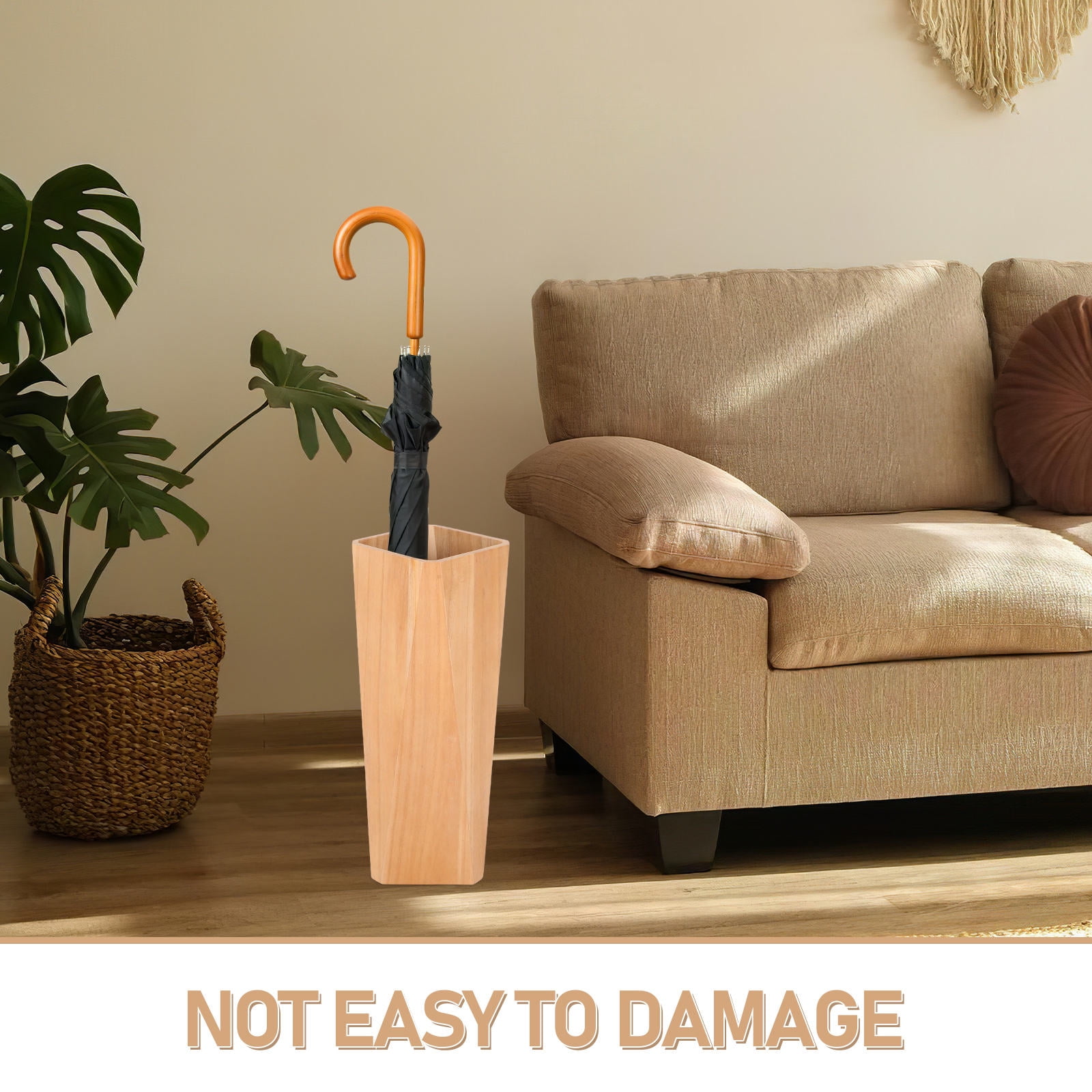 Raindrops Hemoton Large Capacity Wooden Umbrella Stand Holder Stylish Storage Rack for Umbrellas Wood Stand for Indoor Use