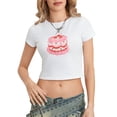 thumbnail image 2 of Yunliwuli Women's Summer Fitted Crop Tops Short Sleeve Crewneck Solid Color/Pattern Print Cropped T-shirt, 2 of 10