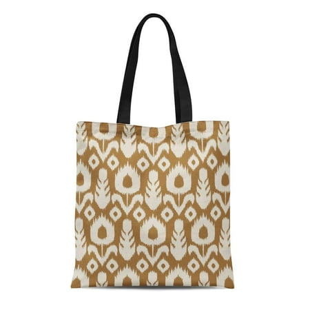 Tote Caramel (SIDONKU Canvas Tote Bag Tribal Ikat Floral Pattern Caramel Brown and Flower Exotic Reusable Handbag Shoulder Grocery Shopping)