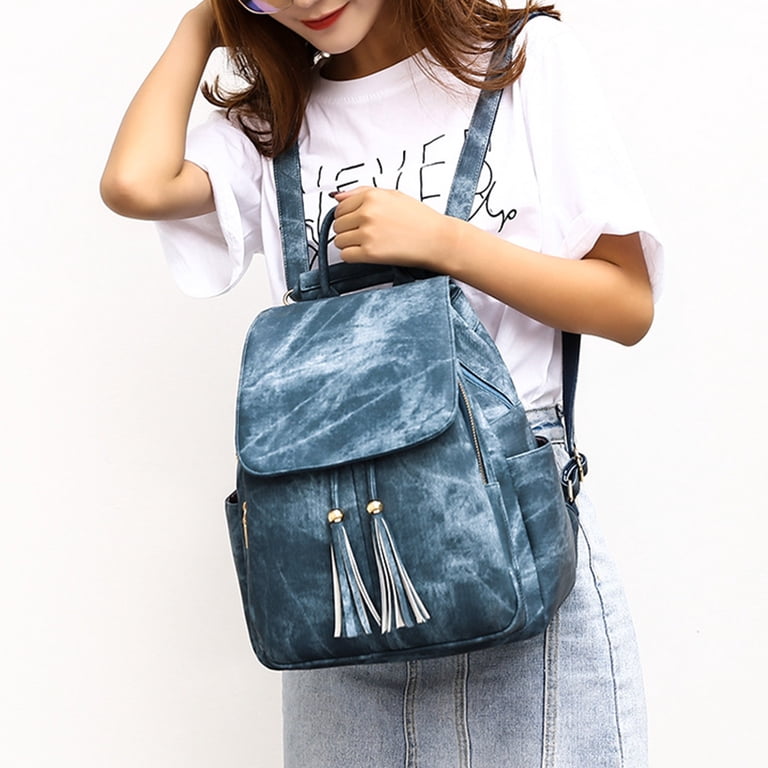 blue faux leather backpack Maison de Sabre 17.25 Width Maverick & Co. Explorer Plus