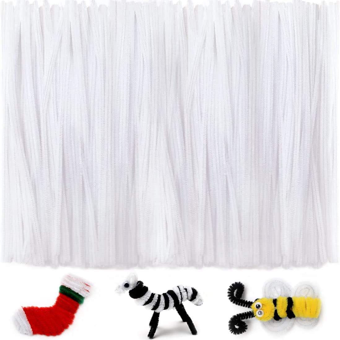 TOCOLES Pipe Cleaners Craft Supplies - 300pcs White Pipe Cleaners Chenille Stems for Craft Kids DIY Art Supplies (6 mm x 12 inch)