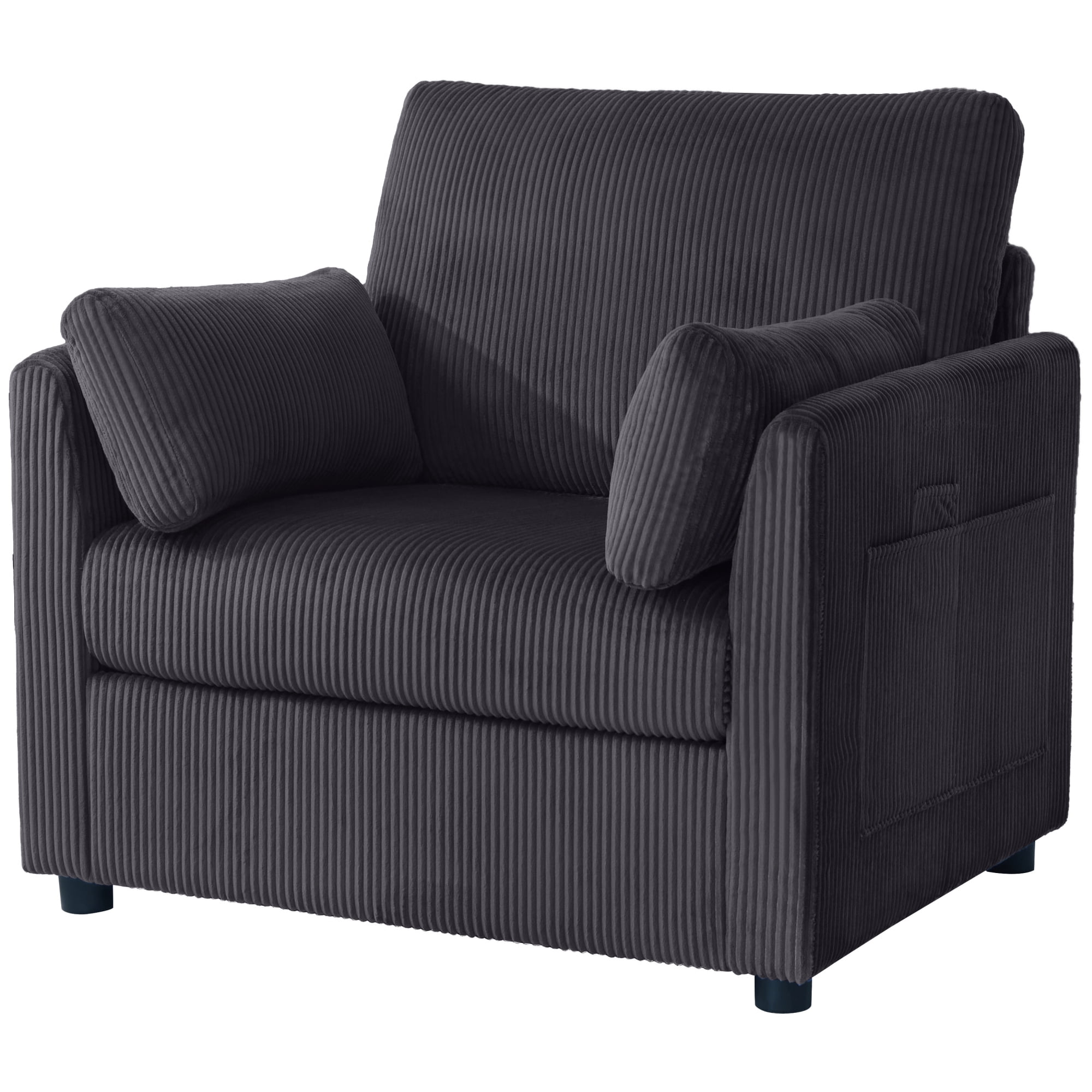 Leumius Corduroy Accent Chair, Modern Upholstered Single Sofa Armchair with 2 Pillows and Side Storage Pockets,Comfy Oversized Reading Chair for Living Room, Bedroom, Apartment,Blue