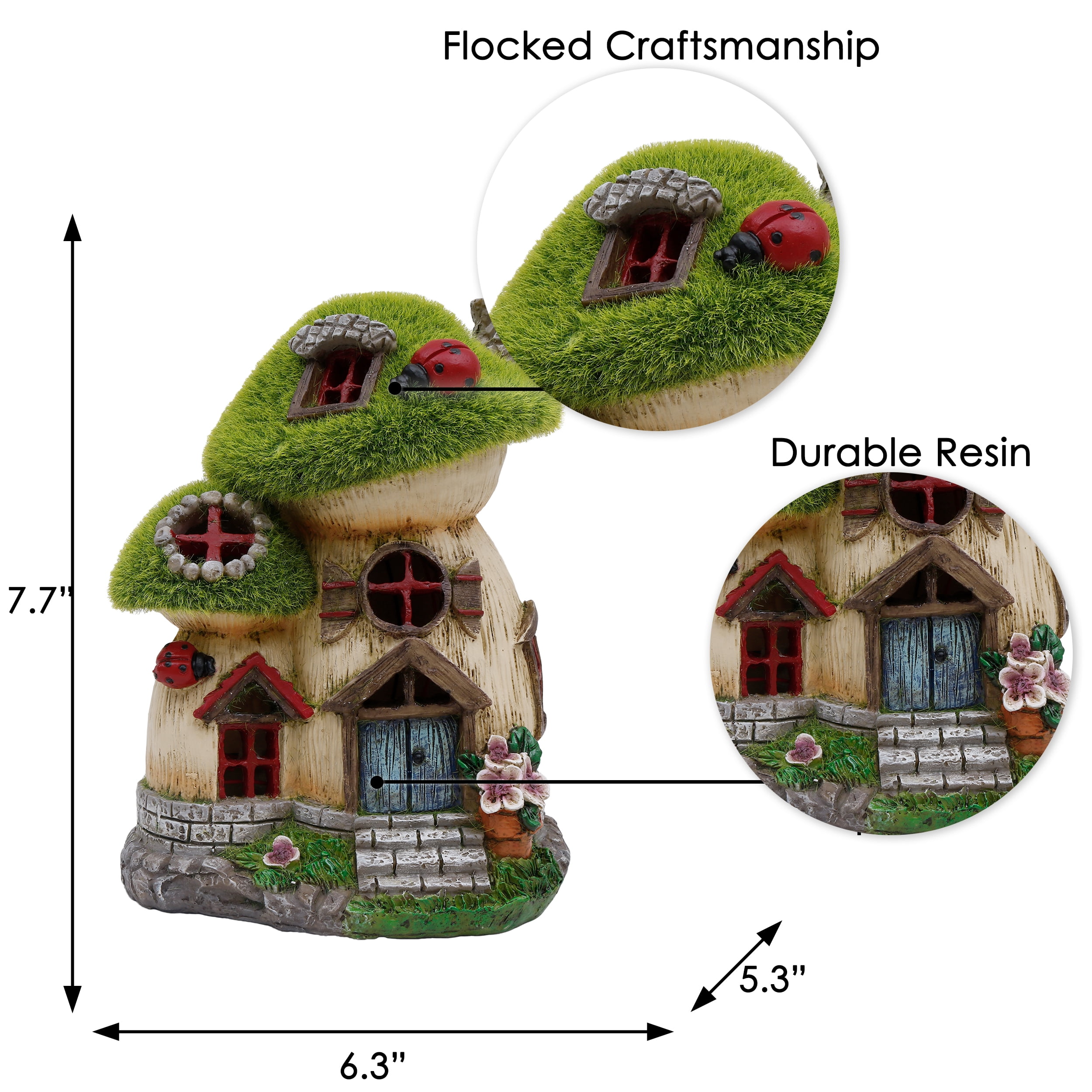TERESA'S COLLECTIONS Mushroom Garden Statues with Solar Light, Cute Flocked  Fairy House Accessories Resin Cottage Figurines Lawn Ornaments Outdoor