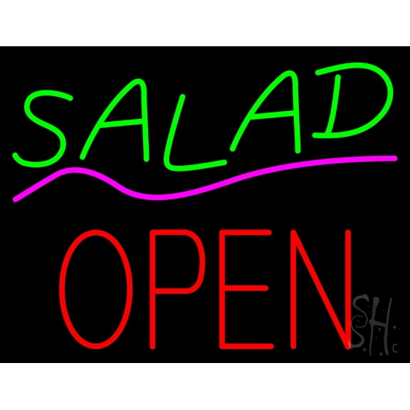Salad Block Open LED Neon Sign 15 x 19 - inches, Clear Edge Cut Acrylic Backing, with Dimmer - Bright and Premium built indoor LED Neon Sign for restaurant window and interior decor.