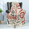 thumbnail image 4 of Love Soft Flannel Fleece Throw Blanket, Vintage Love Lettering with Abstract Backdrop Celebration Emotions, Cozy Plush for Indoor and Outdoor Use, 50" x 70", Beige Vermilion Black, by Ambesonne, 4 of 5