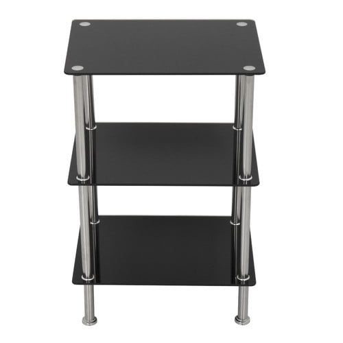 S33A Small 3Shelf Unit, Black Glass and Chrome