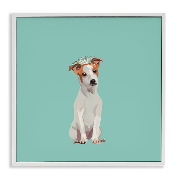 Stupell Industries Eclectic Crowned Dog on Turquoise White Framed Giclee Art, 24 x 24, by Amelia Noyes