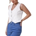 thumbnail image 1 of CHAQUETA DE JEAN SIN MANGAS PARA MUJER INSPIRADA CHIC, CON ESCOTE EN V Y BOTONES, VESTIDO DE DENIM CORTO S BLANCO, 1 of 6