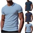 thumbnail image 2 of IYTR Men Casual Shirts Crew Neck Short Sleeve Slim Fit Muscle T-Shirt Textured Pattern Casual Summer Gym Workout Athletic Solid Color Tee (Light Blue,XXXL), 2 of 7