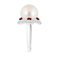 thumbnail image 3 of ANGARA Freshwater Cultured Pearl Floral Ring with Rubies in 14K White Gold for Women | June Birthstone, Birthday, Anniversary, Jewelry Gift for Women | Pearl Ring, 3 of 9