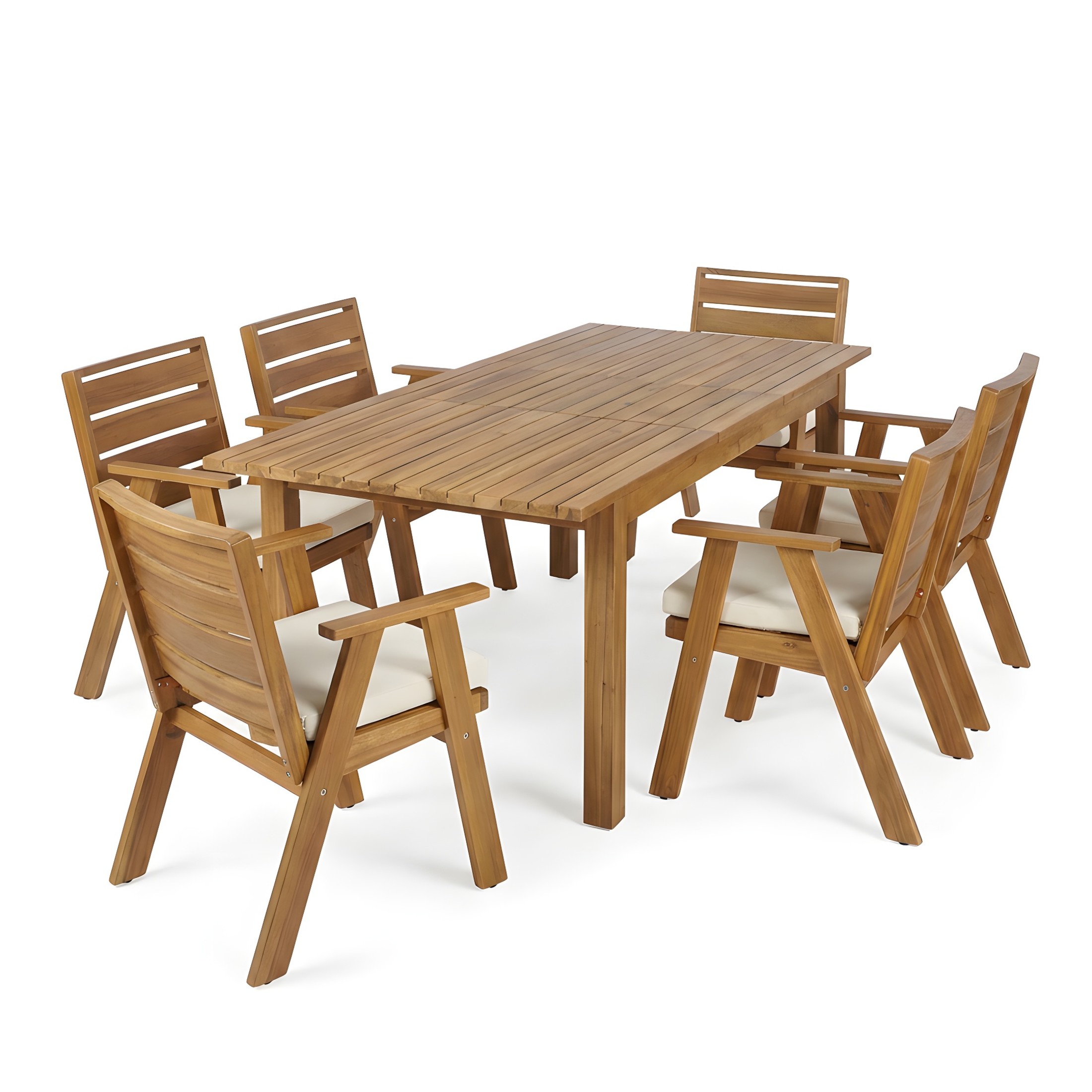 Christopher Knight Home 7-Piece Expandable Wood Outdoor Dining Set with Armchairs and Cushions, Teak
