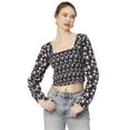 thumbnail image 1 of Moomaya Women'S Printed Square Neck Crop Top, Long Sleeves Smocked Summer Top, 1 of 8