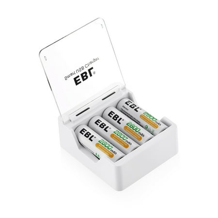 EBL 4-Pack 2800mAh 1.2V AA Battery + 4 Bay Battery Charger for AA AAA Ni-MH Ni-CD Rechargeable Batteries With Micro USB