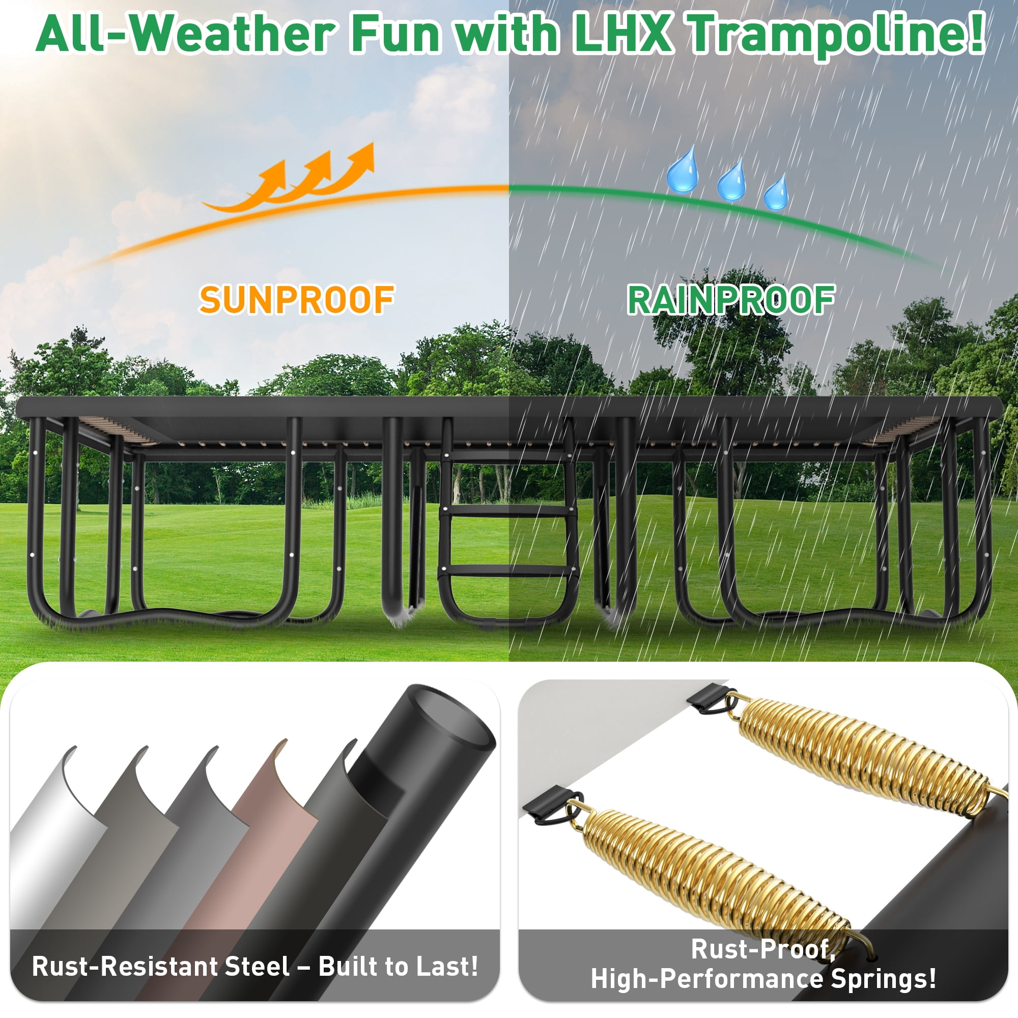 LHX Rectangle Trampoline for Kids and Adults, 10 x17ft Outdoor Rectangular Trampoline with Enclosure Net, Ladder, 2000lbs Weight Capacity, No Gap Safety Net, Heavy-Duty Large Backyard Trampolines