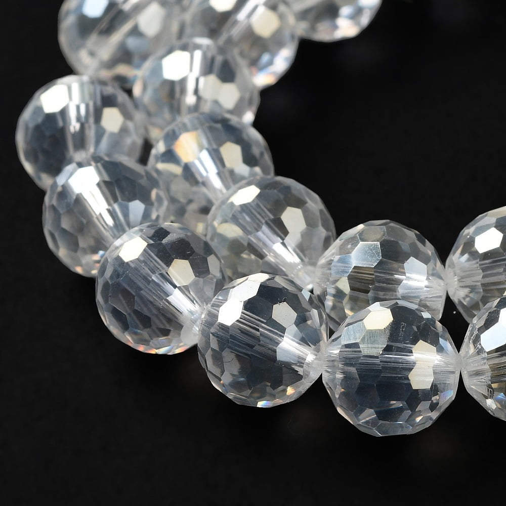 Electroplate Glass Bead Strands AB color Plated Faceted(96 Facets) Round Clear AB 10mm Hole: 1mm 72pcs/strand 26 inch
