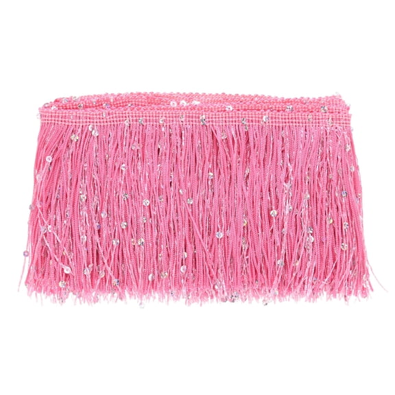 Uxcell 2 Yards Sequin Tassel Fringe Trim 4 in Sparkling Polyester Fringe Trim Ribbon for Latin Dress/DIY Crafts [Pink]