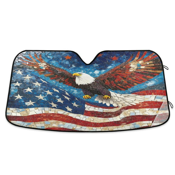 Qxltty American Flag Bald Eagle Car Windshield Sunshades Foldable UV Rays Sun Visor Protector Keep Your Vehicle Cool 53×23.5in