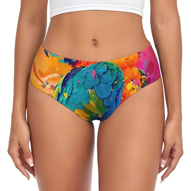 Balery Vibrant Parrot Splash Art Ropa Interior de Algodón para Mujer con Dibujo – Braguitas Cómodas y Elásticas, Estilo Clásico-4X-Large