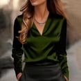 thumbnail image 1 of TaTaai Womens Casual Solid V Neck Satin Long Sleeve T Shirt Loose Fit Soft Smooth Lightweight Elegant Pullover Tops For Women Winter Spring Daily Outfits Gift, 1 of 7