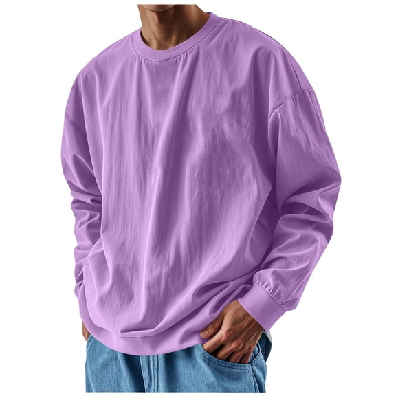 CQONEPT Men's Pullover Outdoor Button Down Casual Sweatshirt Color Stand Collar Long Sleeve Fleece Tops for Winter Purple S