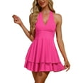 thumbnail image 1 of Vestido Halter para Mujer Inspire Chic, Escote en V Profundo, Sin Espalda, Vestido Mini de Fiesta, Rosa Fucsia M, 1 of 5