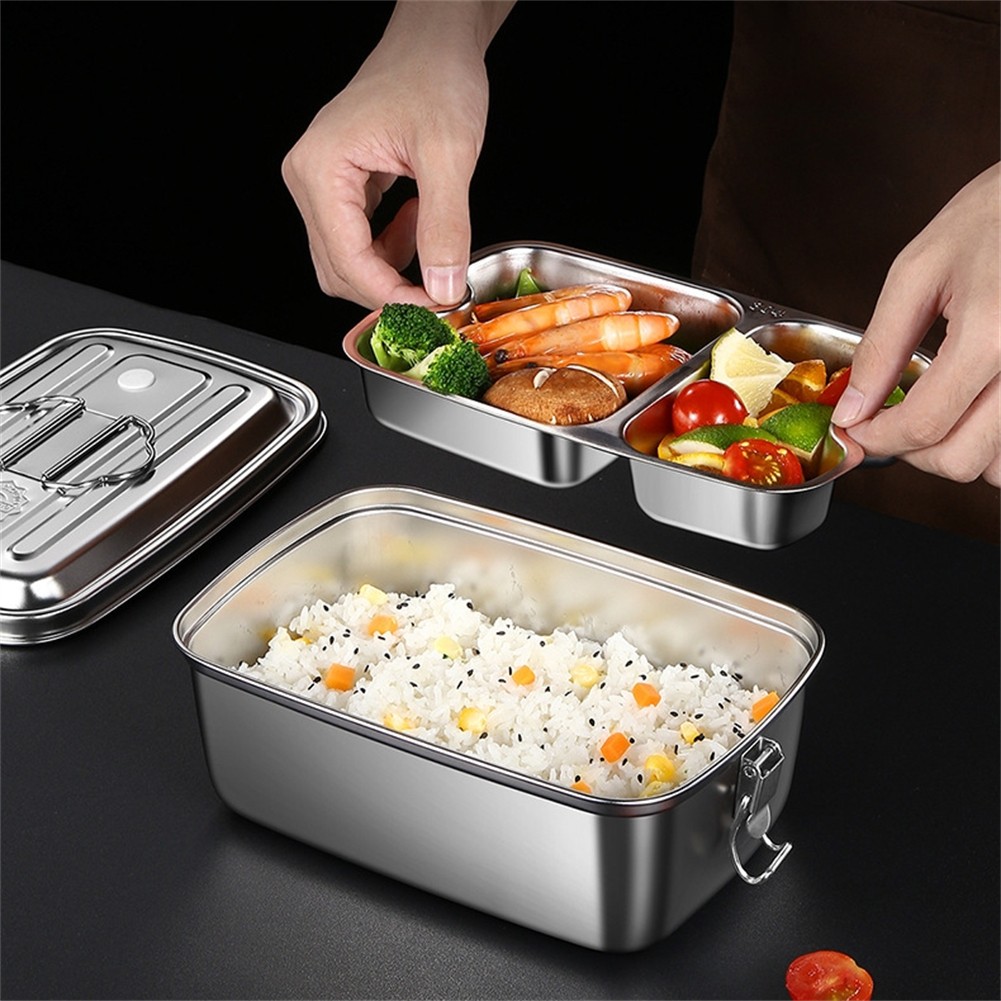 Stainless Steel Lunch Box Double-Layer With Compartment Food Container