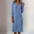 thumbnail image 2 of GUACER V Neck Midi Dresses for Women Solid Long Sleeve Soft Casual Slim Fit Dresses for Fall Winter Lounge Wedding Guest Gift, 2 of 7