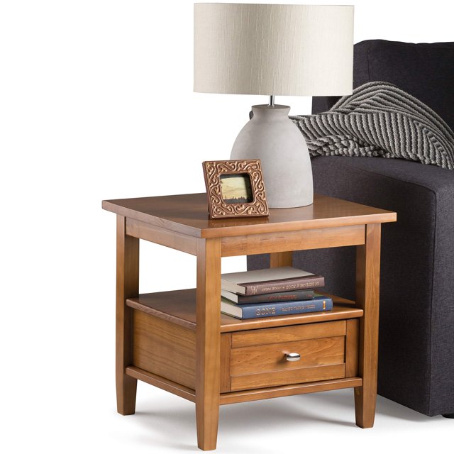SIMPLIHOME Warm Shaker SOLID WOOD 20 inch wide Rectangle Rustic Contemporary End Side Table in Light Golden Brown with Storage, 1 Drawer and 1 Shelf, for the Living Room and Bedroom
