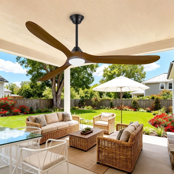 Ceiling Fan with Light and Remote 60 inch, Outdoor Ceiling Fans for Patios Porch, Rustic Farmhouse Propeller Wood 3 Blades Large Airflow Commercial Fan for Indoor Bedroom Kitchen