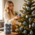 thumbnail image 6 of Rysoverian 6 Pack Flocked Christmas Ball Ornaments, Gray-Blue Velvet Foam Baubles for Tree Wreath Holiday Decoration, 6 of 7