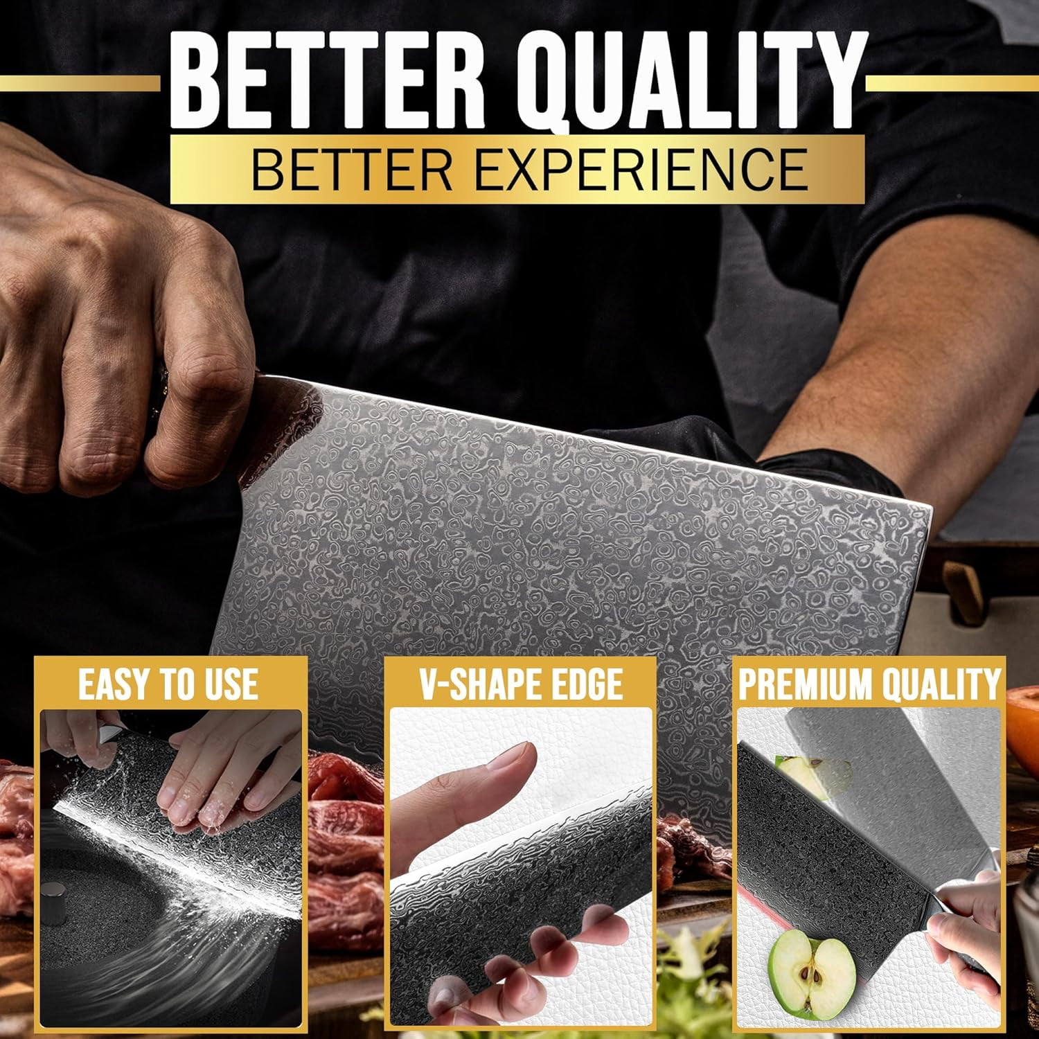Elite Series 7-Inch Meat Cleaver Knife –Damascus Steel VG10 Core Carbon Fiber Handle with Dual Sheath Polymer & Leather | Butcher Knife for Meat Cutting & Chopper (Cleaver Knife with Leather Sheath)