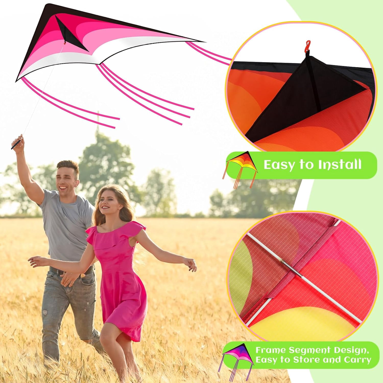 Large Delta Kites for Adults Easy to Fly 57.1 Inch with 328.1 ft String Rainbow Beach Delta Kites for Beginner Outdoor Supplies(Classic)