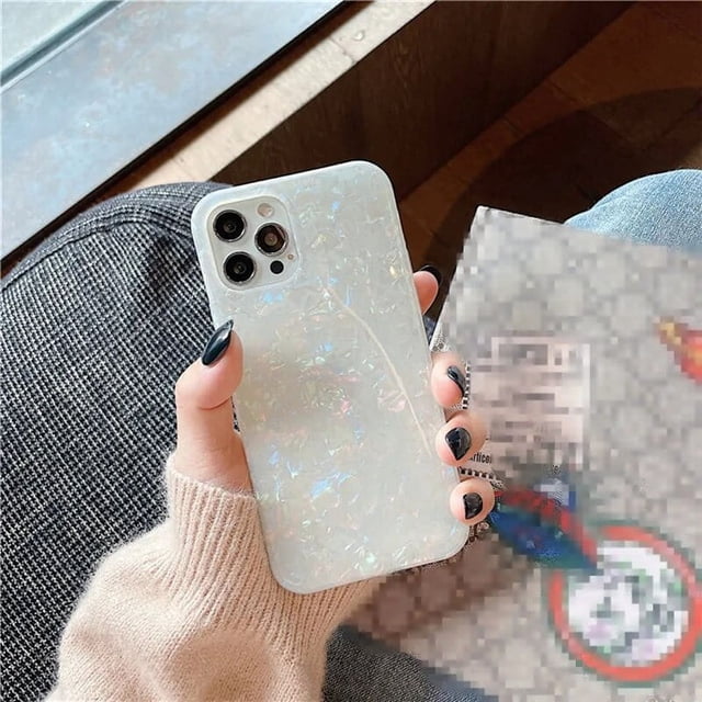 Étui de Téléphone en Marbre Pailleté pour iPhone 13 Pro 12 11 Pro Max XR TP Max 15 14 Plus Motif Conque Étui en Silicone Souple IMD Colorée pour iPhone 11