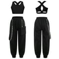 thumbnail image 6 of Sinleey Girls Hip Hop Dance Outfits Crop Tops with Chain Sweatpants Set Street Dance Outfits Active Black 10, 6 of 7